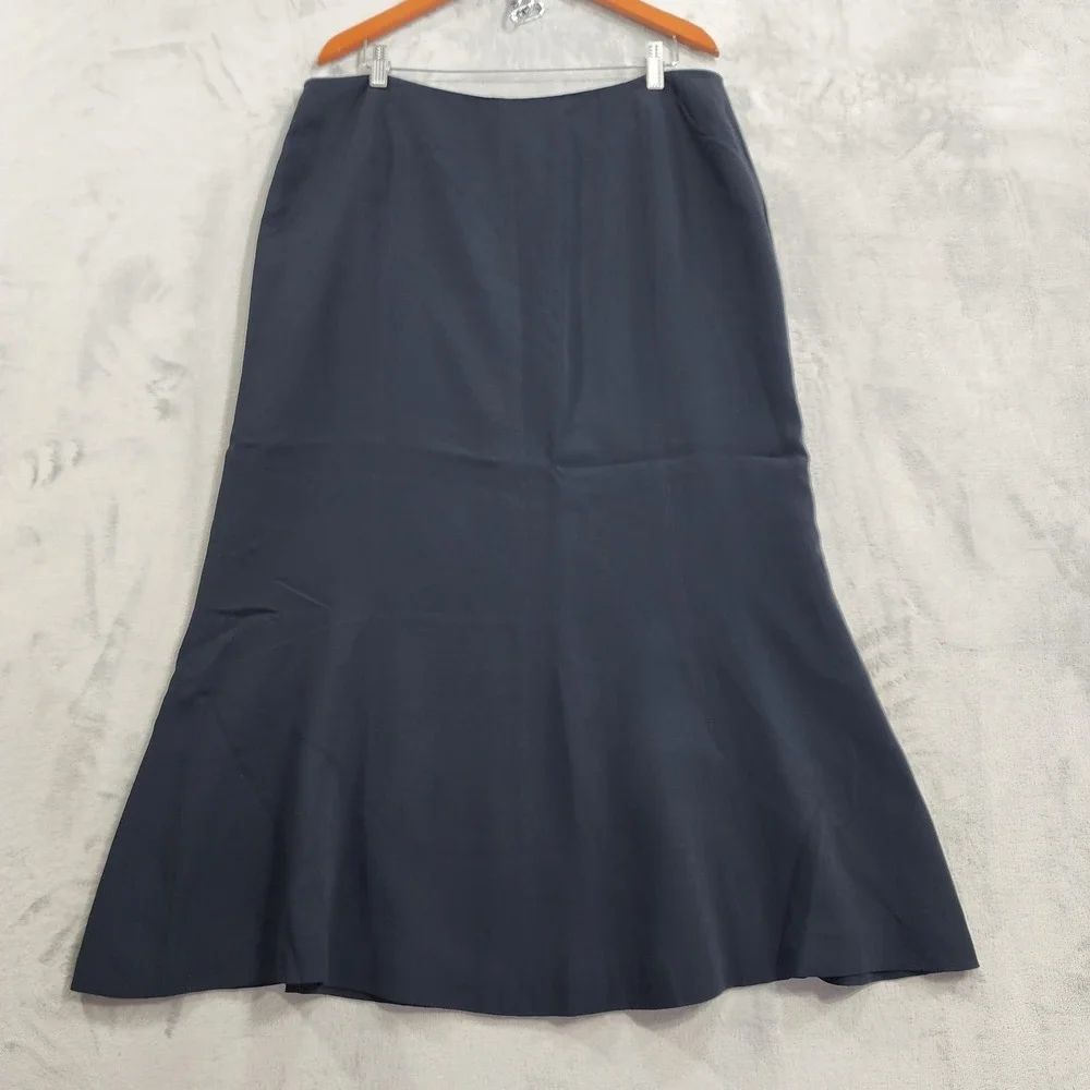 Vintage Jones New York Skirt Womens 16 Blue High Waist Flare Hem Trumpet Lined